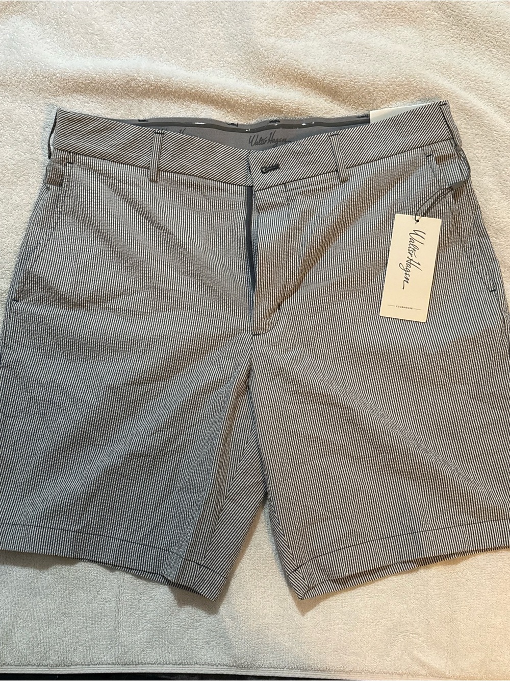 Walter Hagen 11 Clubhouse Blue and White Pinstripe Flat Front Shorts NWT